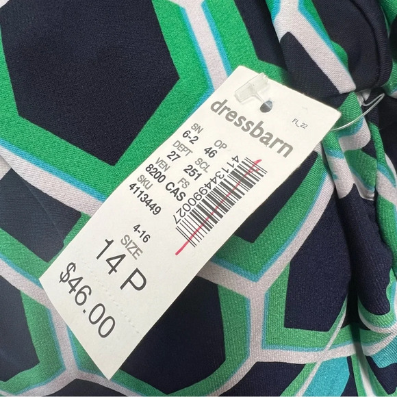 NWT Signature Camryn Dress Geometric Turquoise Navy Green Sheath Petite Size 14P - Picture 14 of 16